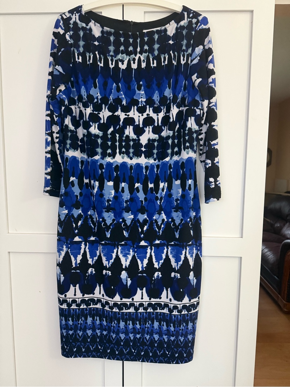 Joseph Ribkoff Blue, Black & White Midi Sheath Dress